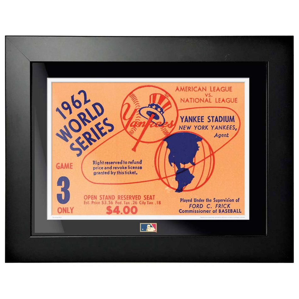 12"x16" World Series Ticket Framed New York Yankees 1962 G3R