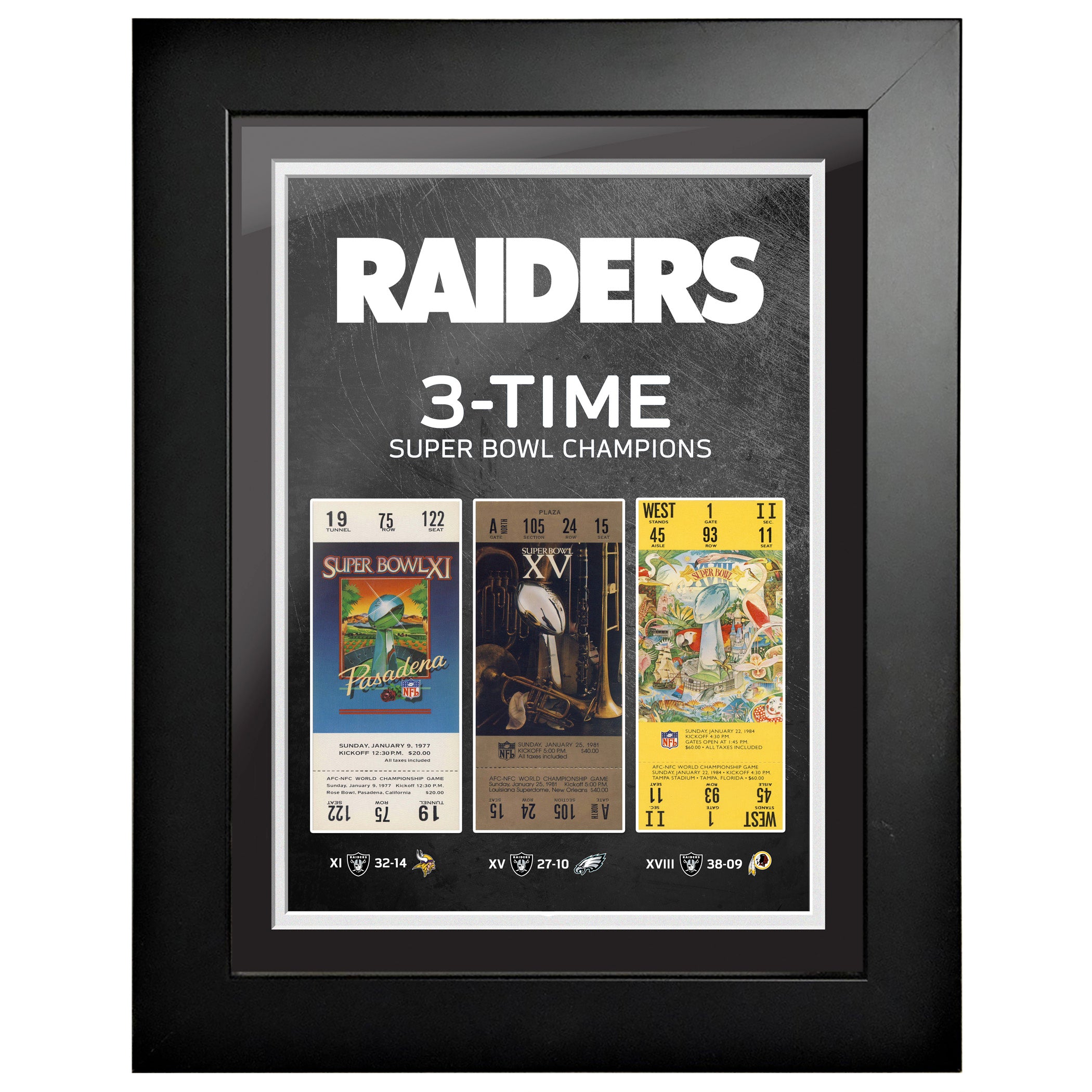 Las Vegas Raiders Super Bowl Ticket and Game Coin Collection Framed