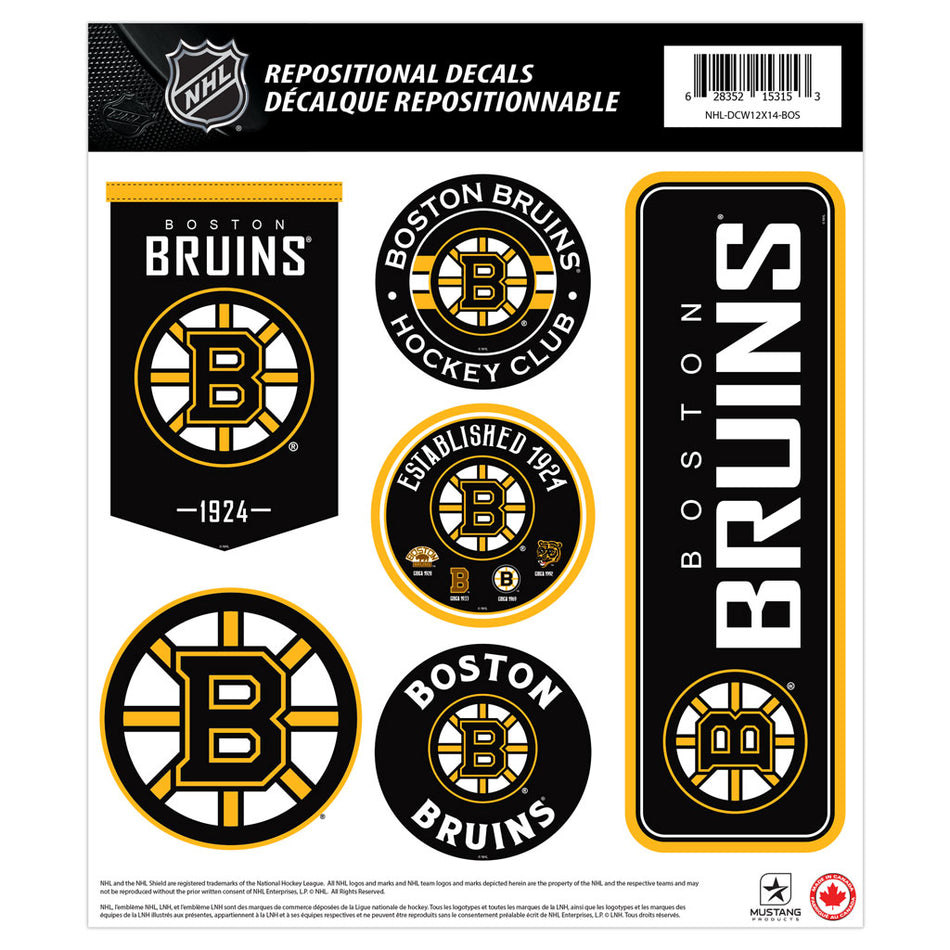Boston Bruins 12x14 Repositional Team Decal Sheet