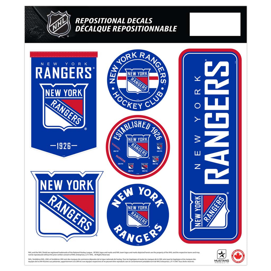 New York Rangers 12x14 Repositional Team Decal Sheet