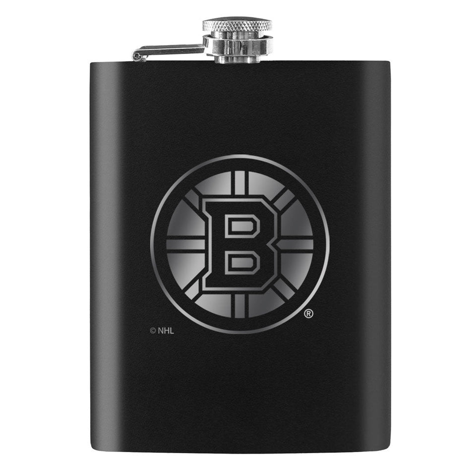 Boston Bruins Flask | Black Laser-Engraved 8 Oz