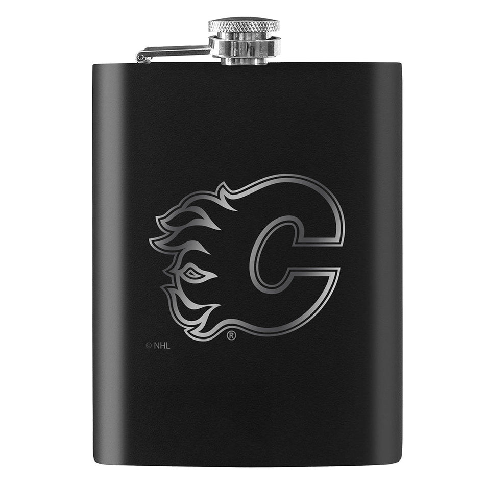 Calgary Flames Flask | Black Laser-Engraved 8 Oz