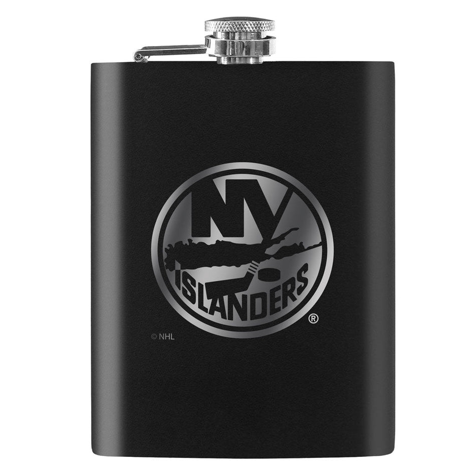 New York Islanders Flask | Black Laser-Engraved 8 Oz