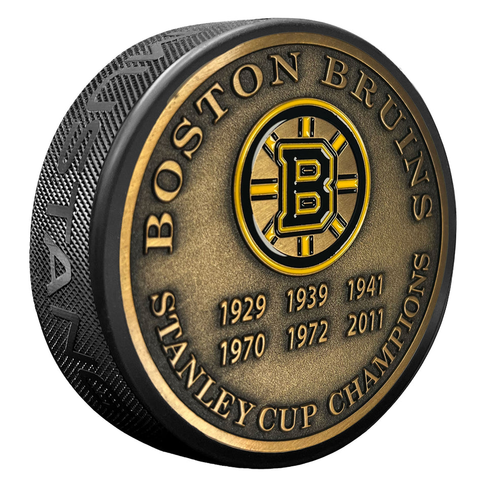 Boston Bruins Puck - Stanley Cup Years Gold Medallion