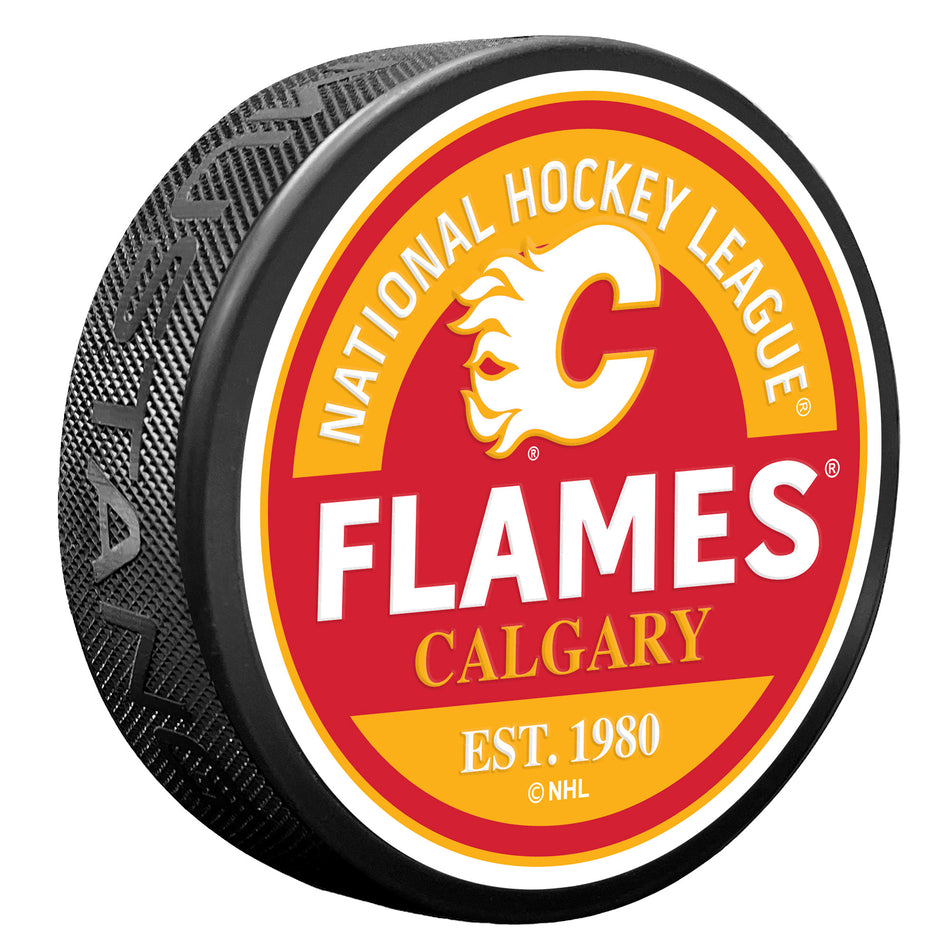 Calgary Flames Puck - Textured Block