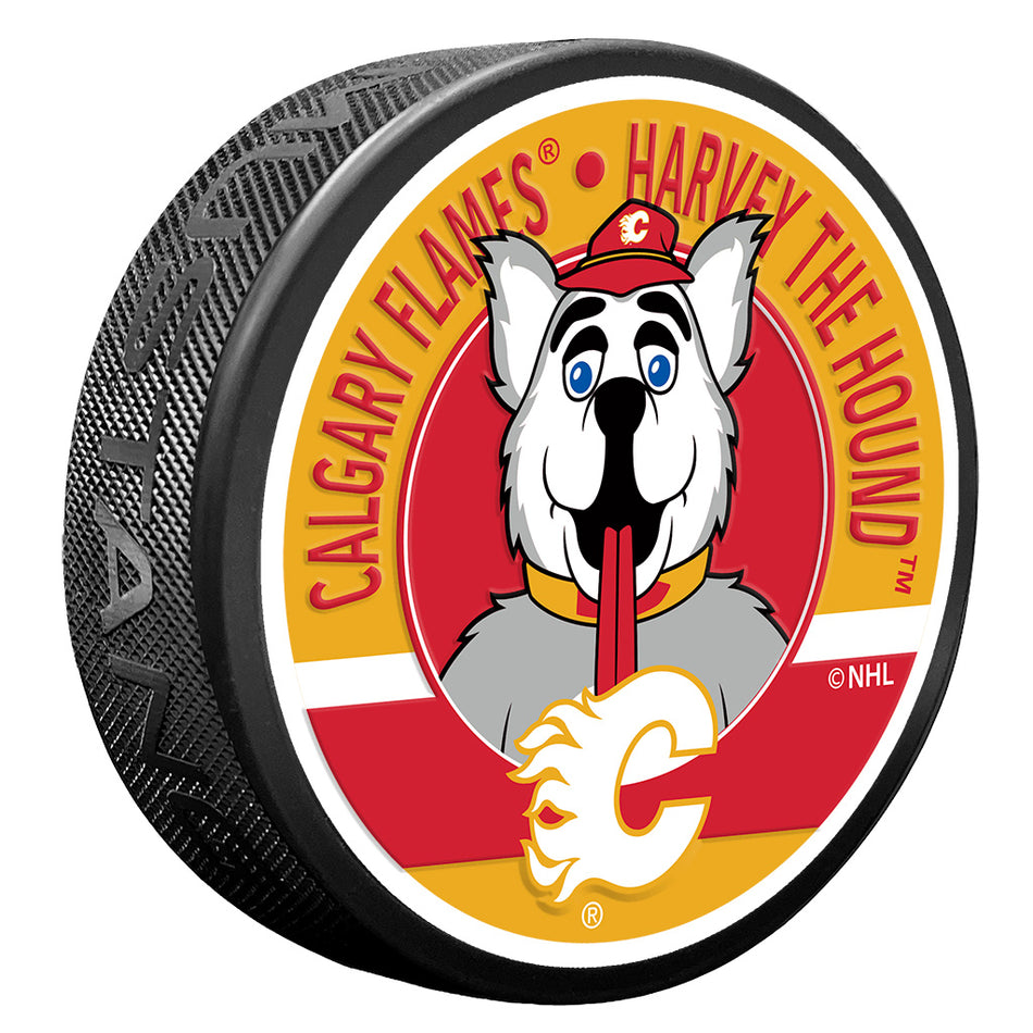 Calgary Flames Puck - Textured Harvey the Hound Mascot