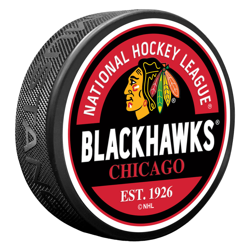 Chicago Blackhawks Puck - Textured Block