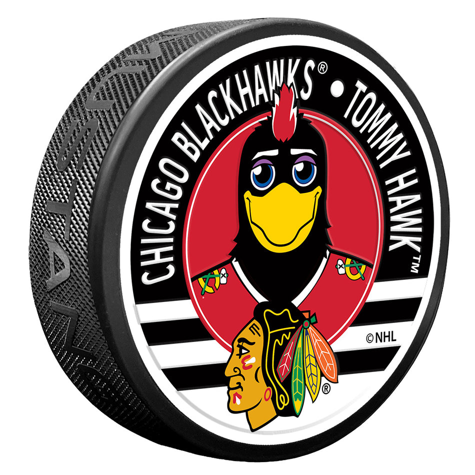 Chicago Blackhawks Puck - Textured Tommy Hawk Mascot