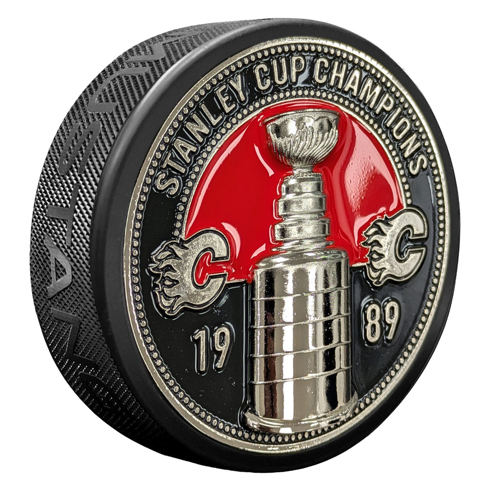 Calgary Flames Puck | Ultra 3D Stanley Cup Medallion