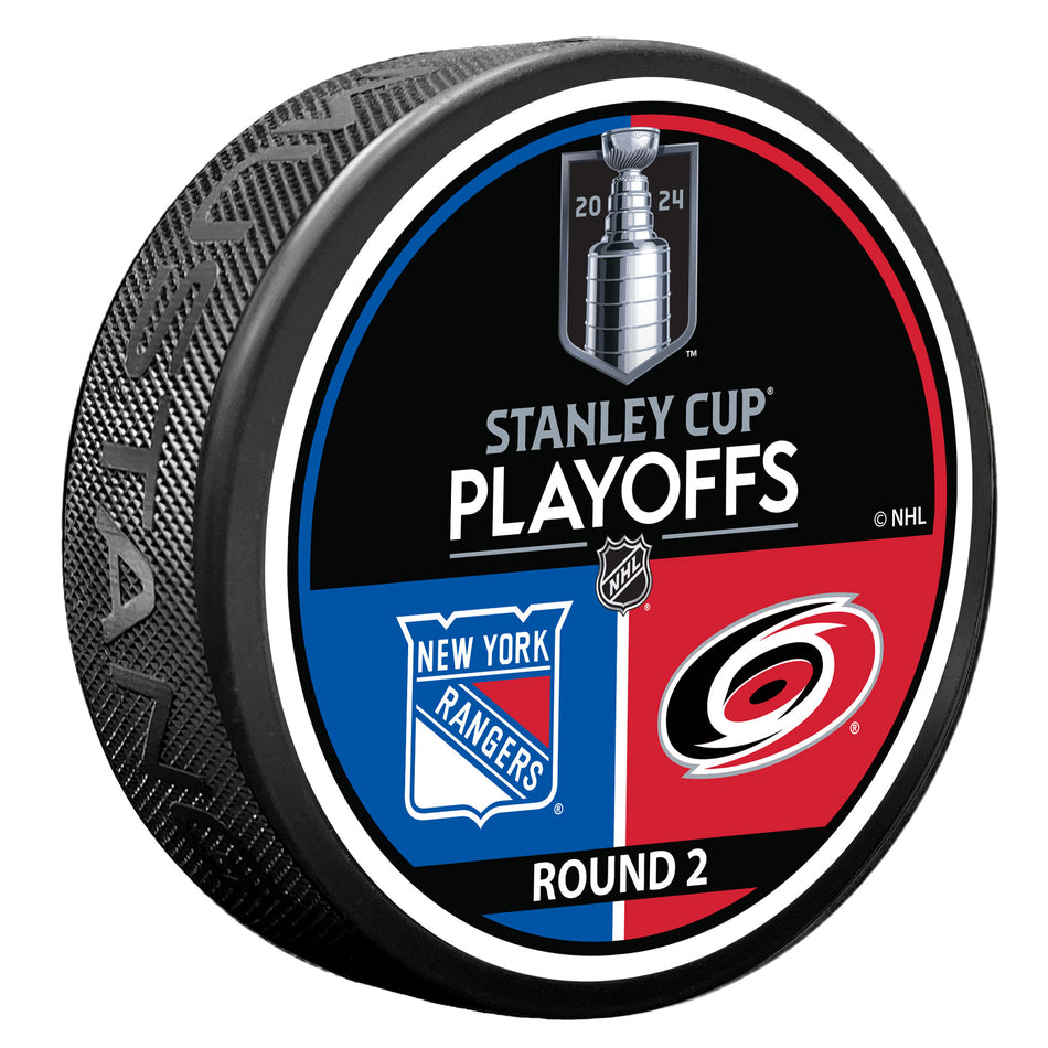 2024 NHL Stanley Cup Playoffs Puck | New York Rangers / Carolina Hurricanes Match Up