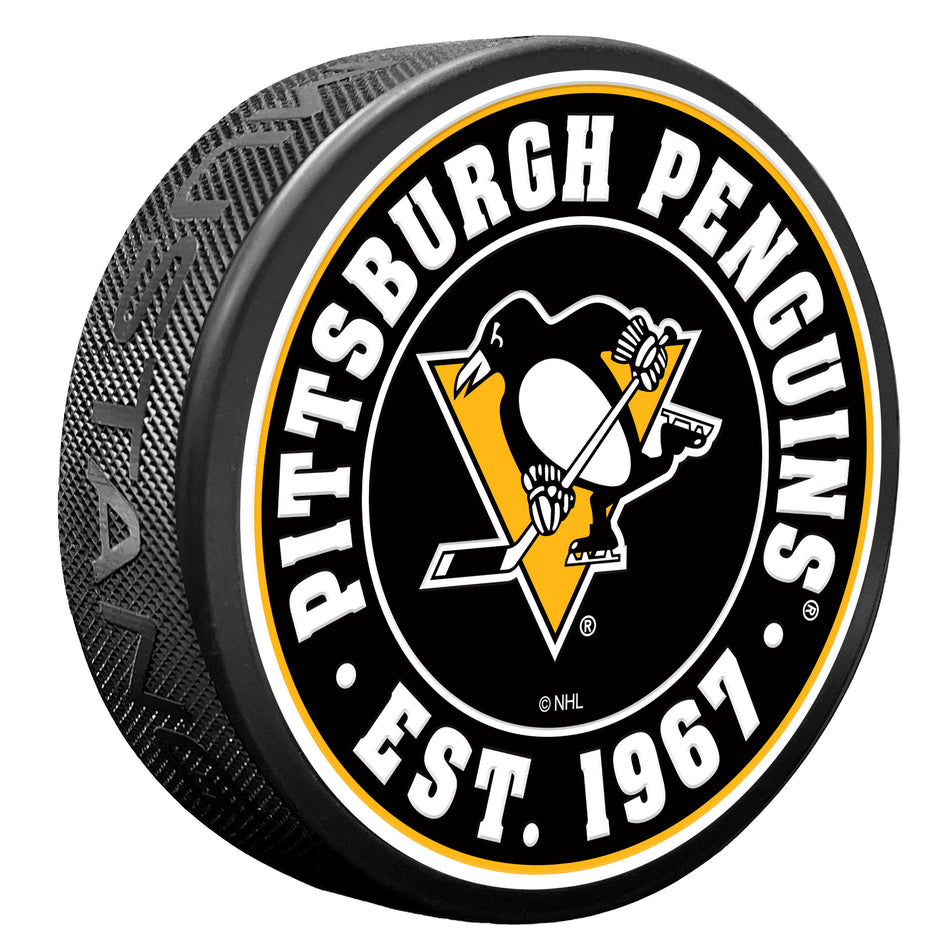 Pittsburgh Penguins Textured Team Established Puck
