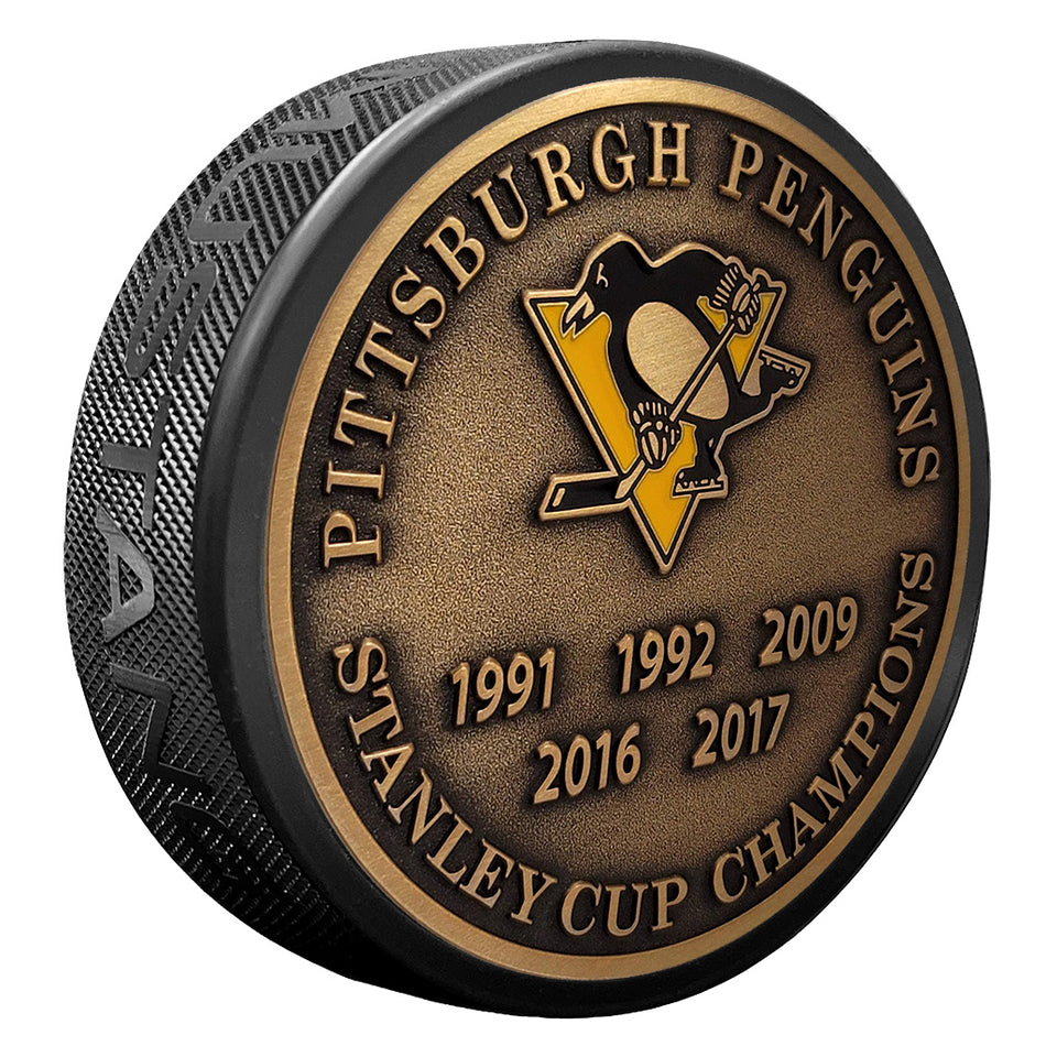 Pittsburgh Penguins Puck - Stanley Cup Years Gold Medallion
