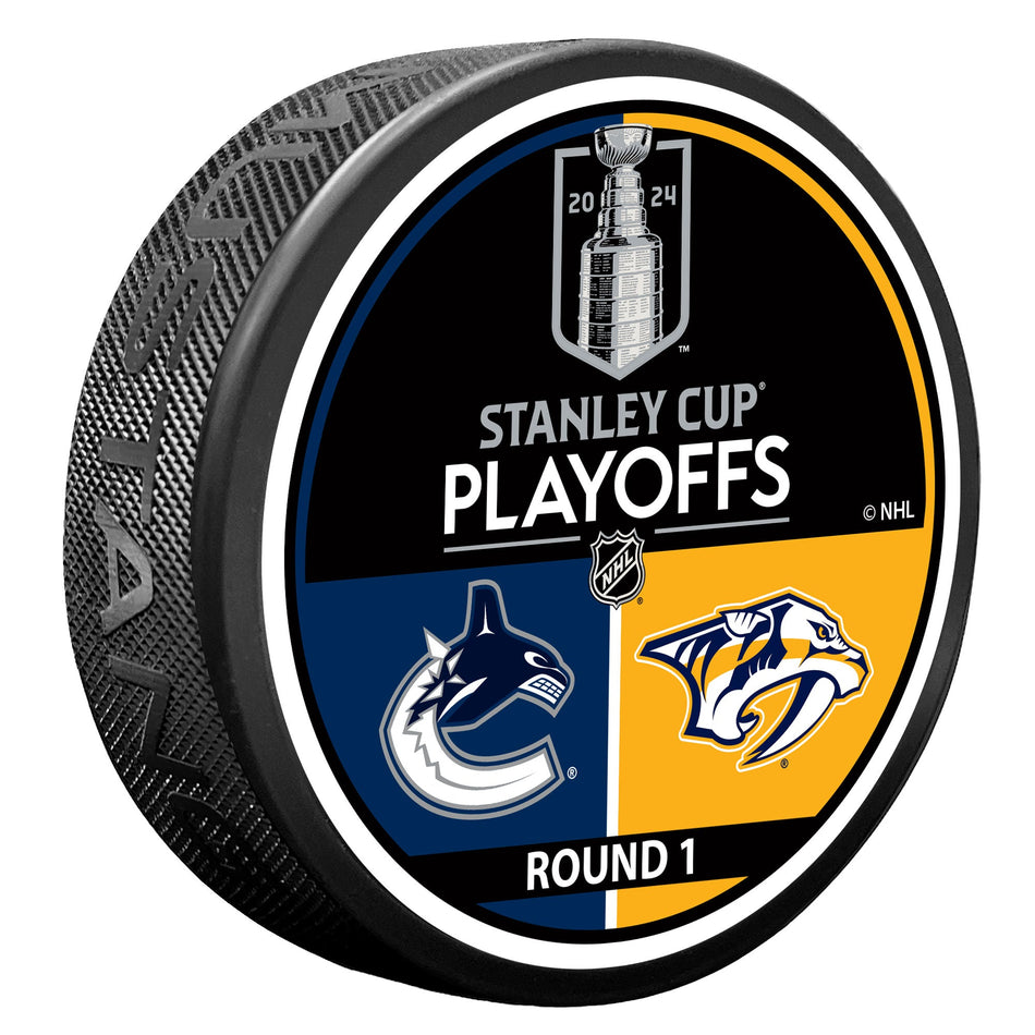 2024 NHL Stanley Cup Playoffs Puck | Vancouver Canucks / Nashville Predators Match Up Round One