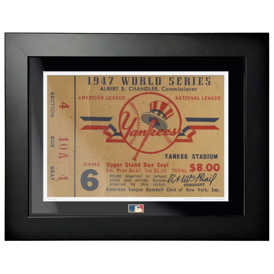 12"x16" World Series Ticket Framed New York Yankees 1947 G6R