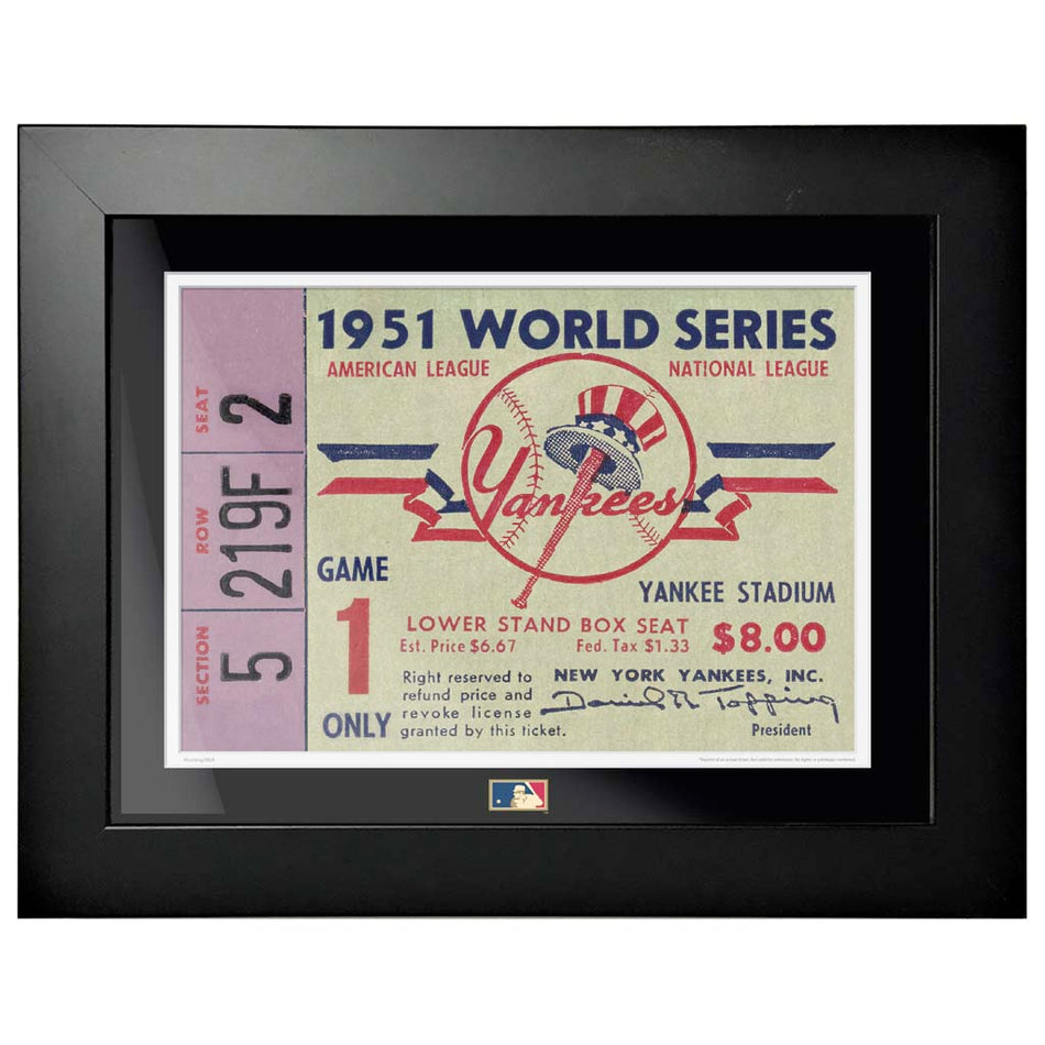 12"x16" World Series Ticket Framed New York Yankees 1951 G1L