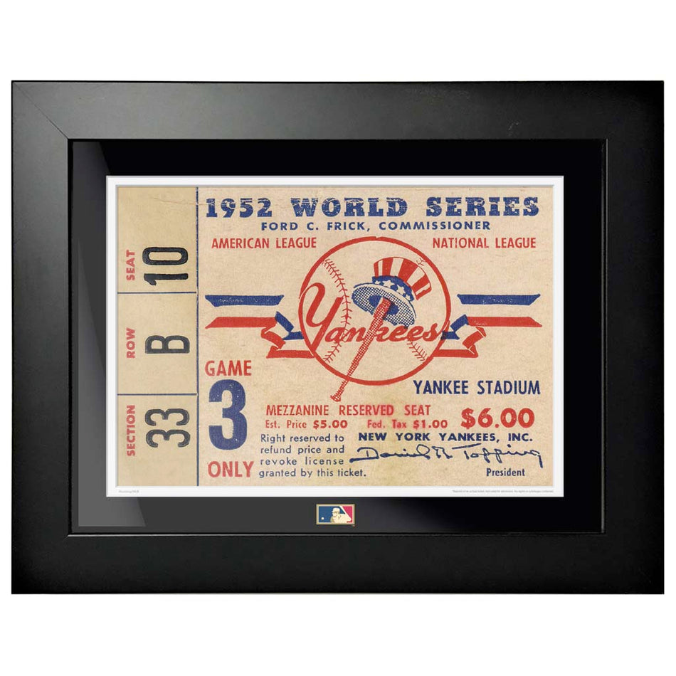 12"x16" World Series Ticket Framed New York Yankees 1952 G3L