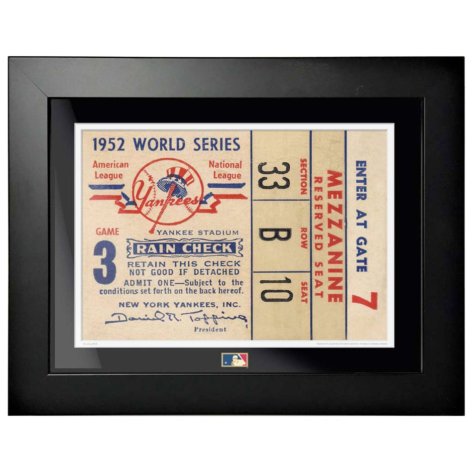 12"x16" World Series Ticket Framed New York Yankees 1952 G3R