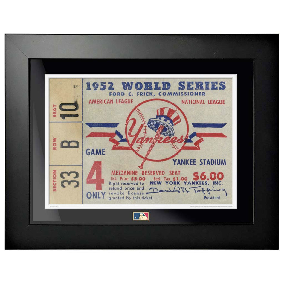 12"x16" World Series Ticket Framed New York Yankees 1952 G4L