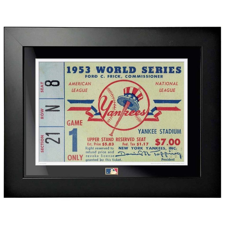 12"x16" World Series Ticket Framed New York Yankees 1953 G1L