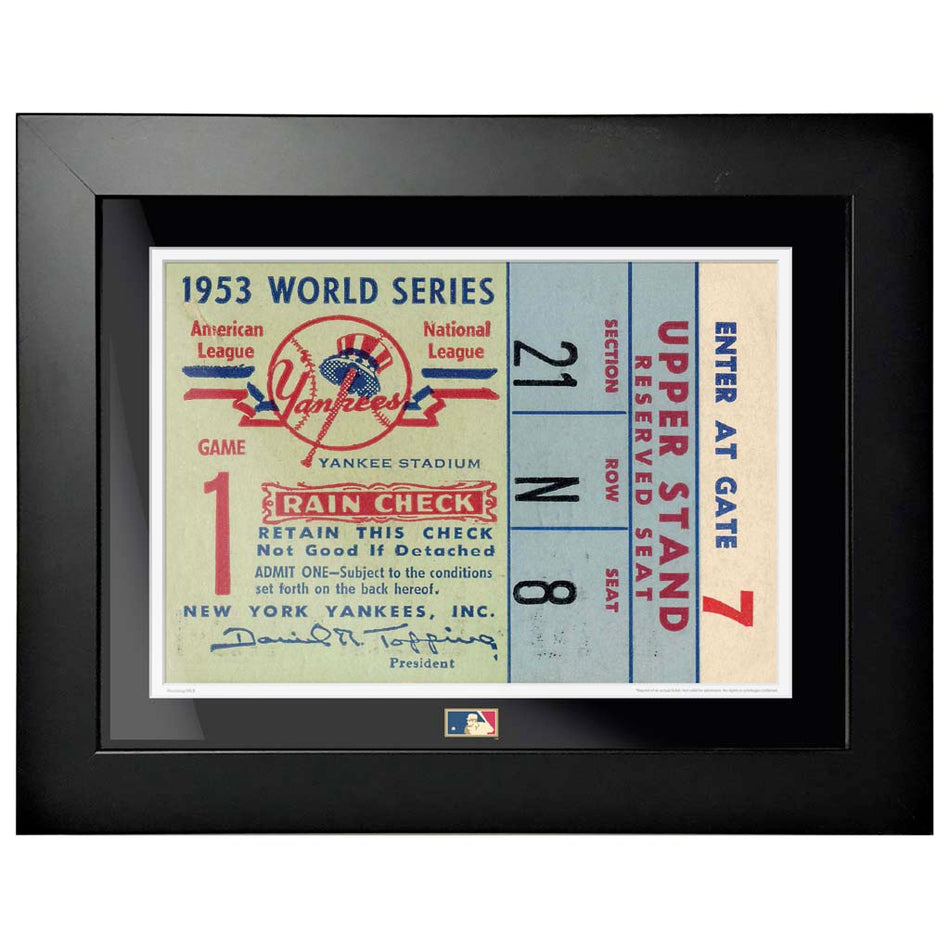 12"x16" World Series Ticket Framed New York Yankees 1953 G1R
