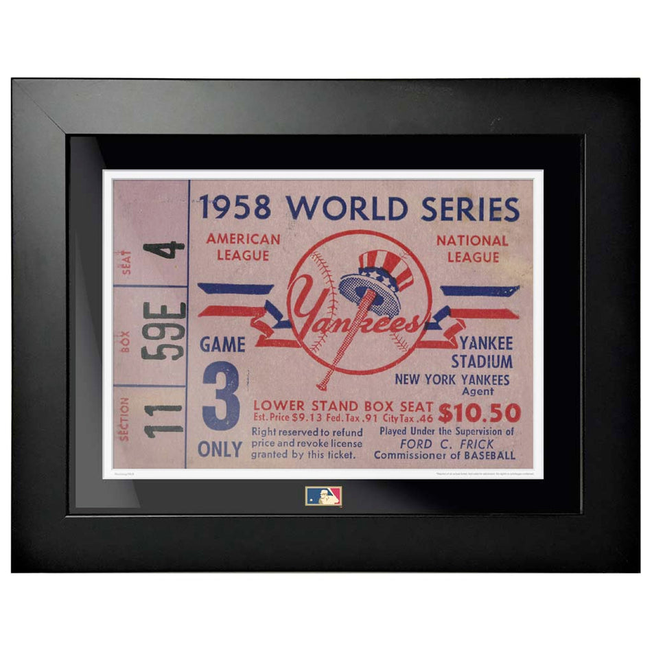 12"x16" World Series Ticket Framed New York Yankees 1958 G3L