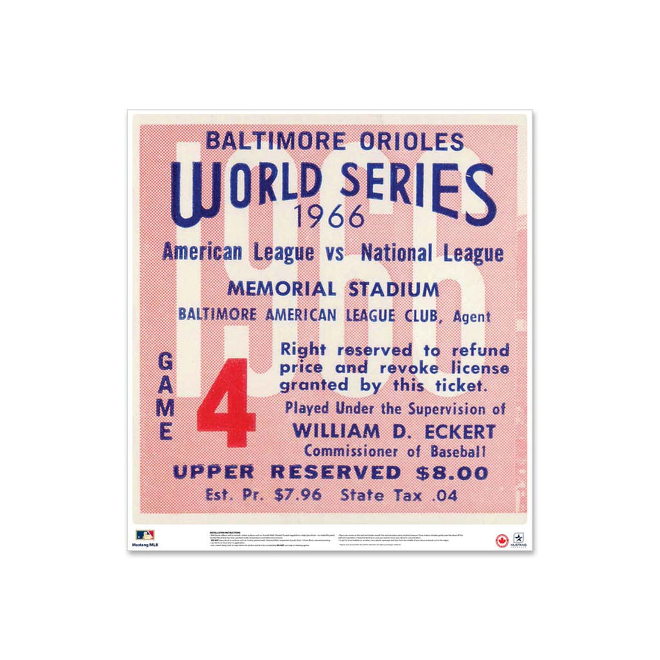 24" Repositionable W Series Ticket Baltimore Orioles Left 1966G4L
