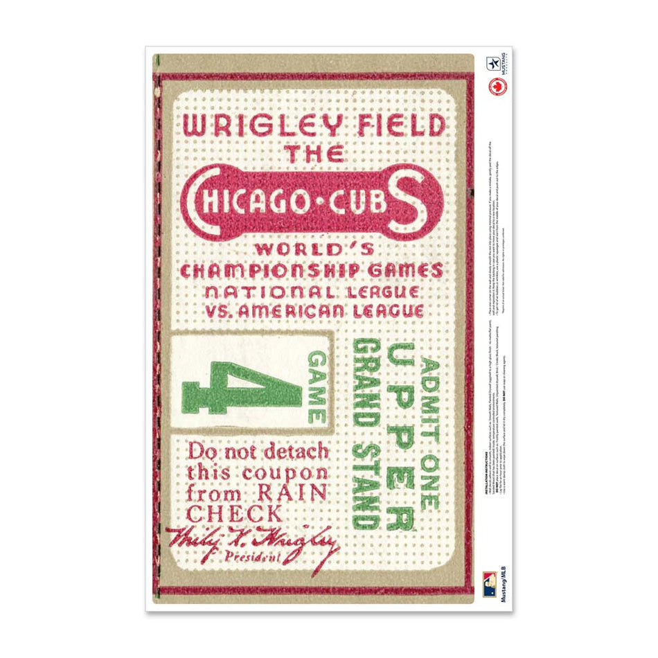 24" Repositionable W Series Ticket Chicago Cubs Centre 1935G1C