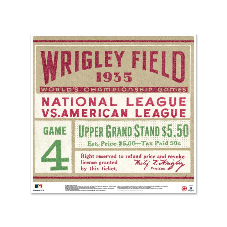 24" Repositionable W Series Ticket Chicago Cubs Left 1935G4L
