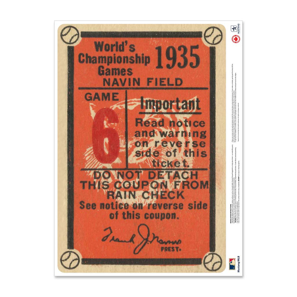 24" Repositionable W Series Ticket Detroit Tigers Left 1935G6L