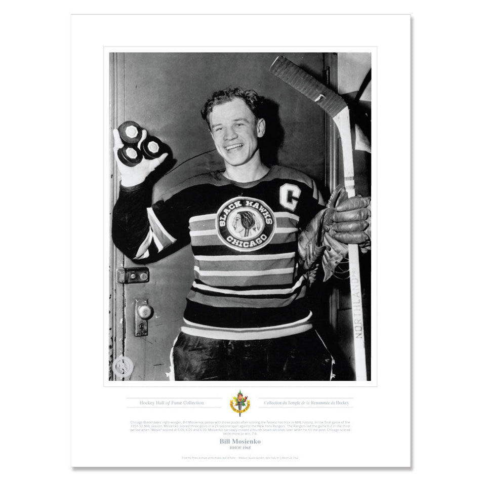 Chicago Blackhawks Memorabilia - 1965 Bill Mosienko Black & White Classic - 12" x 16" Print
