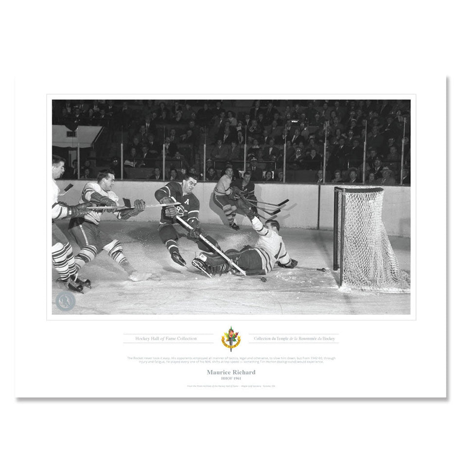 Montreal Canadiens Memorabilia - 1955 Maurice Richard x Black & White Classic - 12" x 16" Print