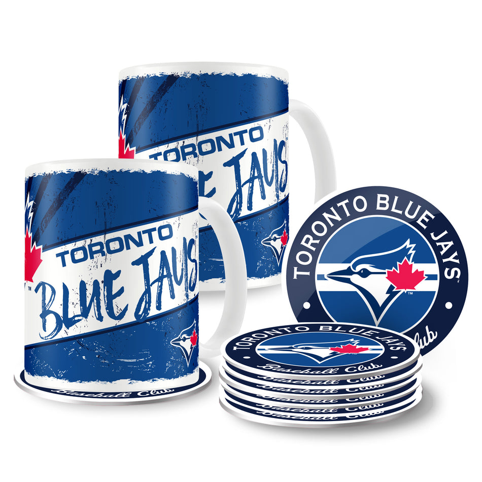 Toronto Blue Jays 15oz Classic 2 Pack Mug Set with 8 Pack Coasters - Sports Decor