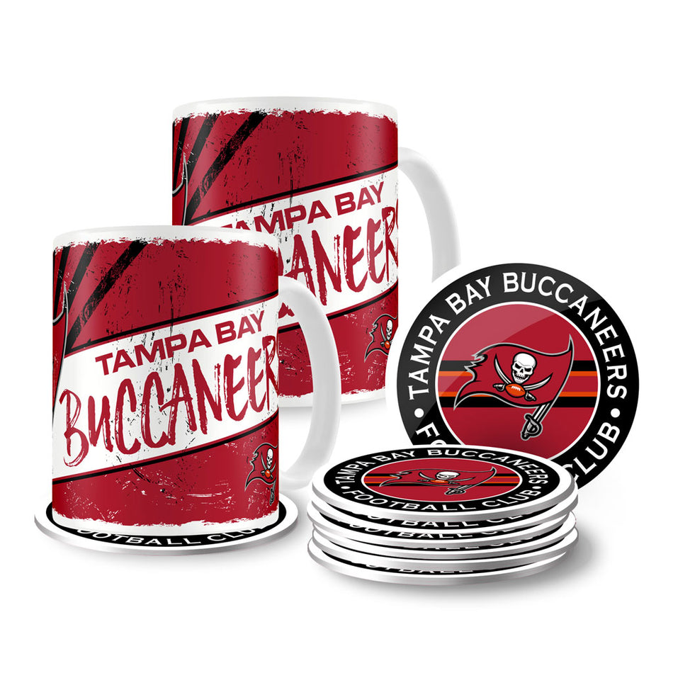 Tampa Bay Buccaneers Mug & Coaster Set - 2 Pack 15oz Mugs | 8 Pack Coasters