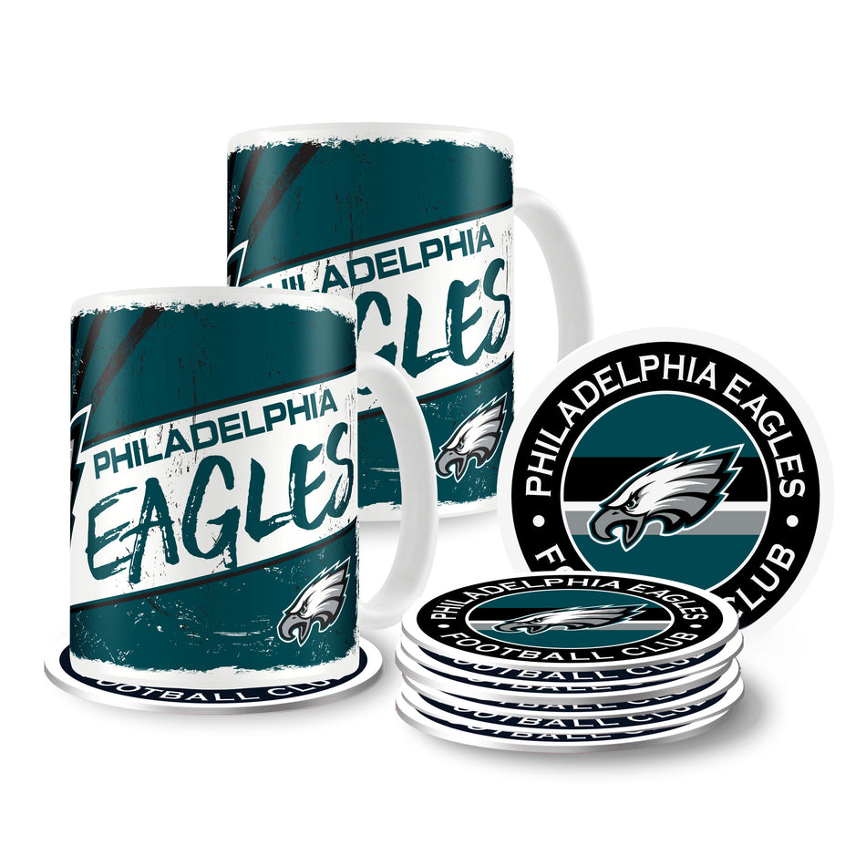 Philadelphia Eagles Mug & Coaster Set - 2 Pack 15oz Mugs | 8 Pack Coasters