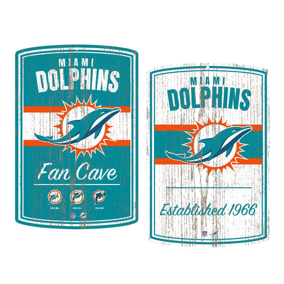Miami Dolphins Wall Signs - 16" x 23" 2 pack Established Faux Wood
