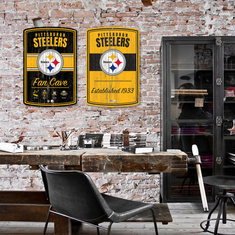 Pittsburgh Steelers 16x23 2 pack Established Faux Wood Wall Signs