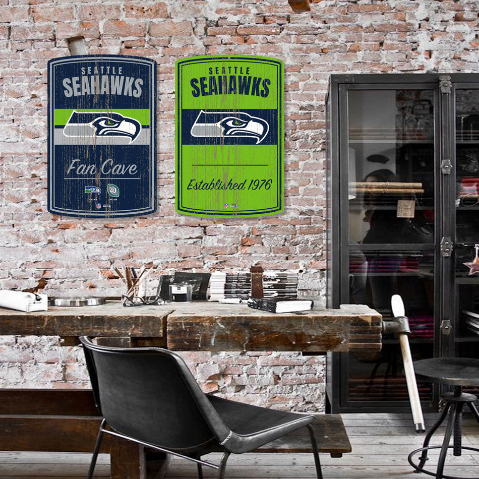 Seattle Seahawks 16x23 2 pack Established Faux Wood Wall Signs