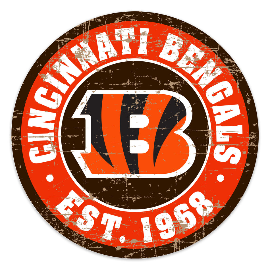 Cincinnati Bengals Sign - 22" Round PVC Distressed Logo