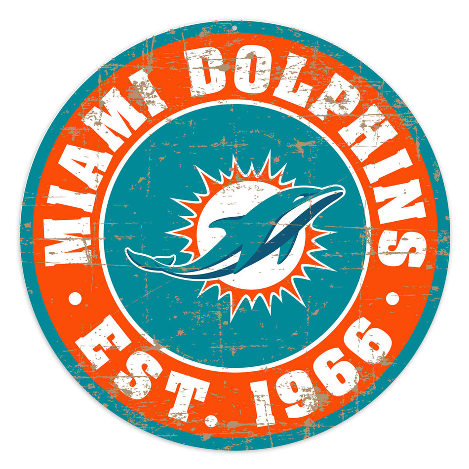 Miami Dolphins Sign - 22" Round Distressed