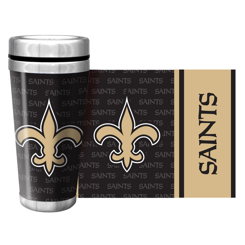 New Orleans Saints 16oz Full Wrap Wallpaper Travel Mug - Sports Decor