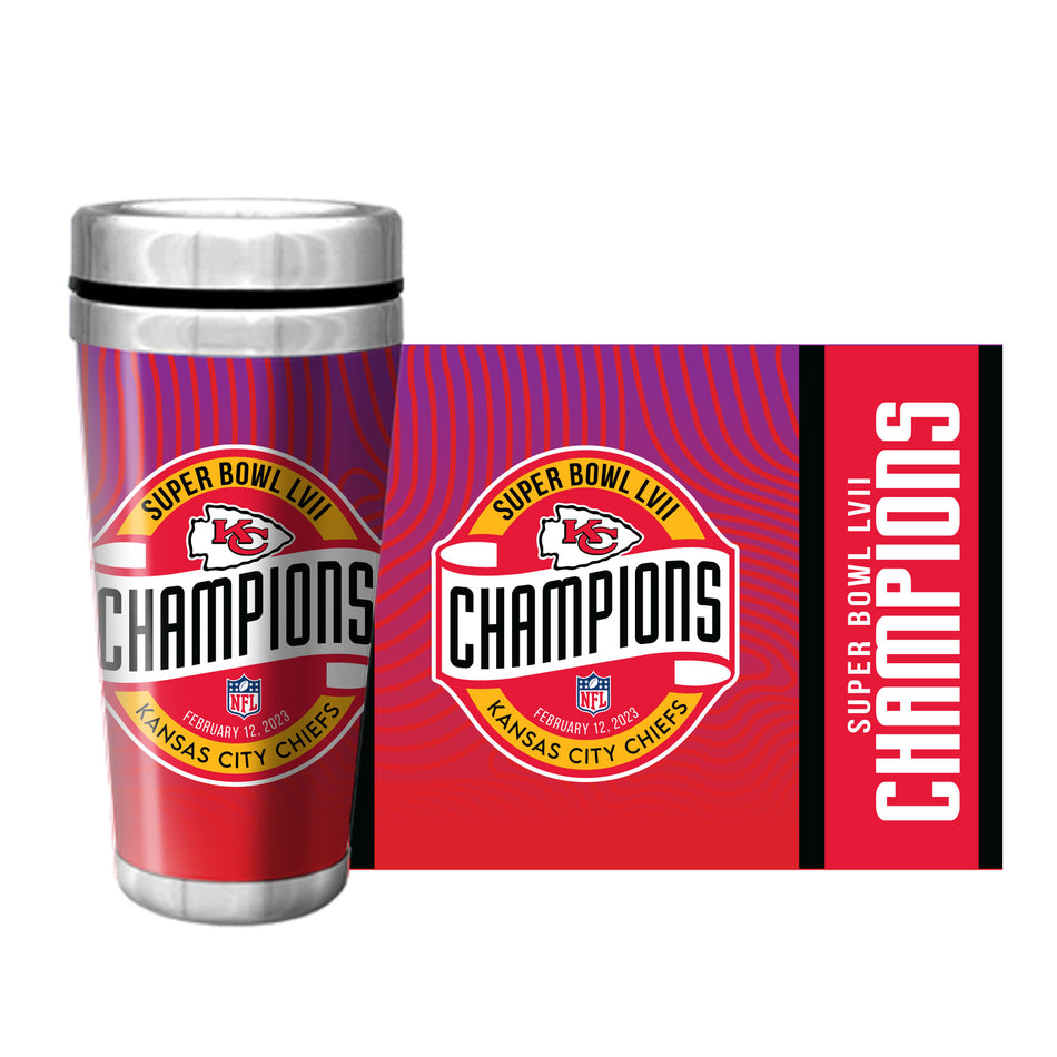 Kansas City Chiefs Travel Mug - 2023 Super Bowl Champions Fullwrap
