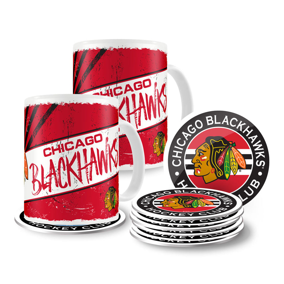 Chicago Blackhawks Mug & Coaster Set - 2 Pack 15oz Mugs | 8 Pack Coasters