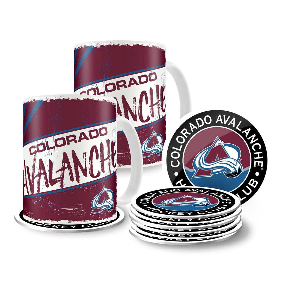 Colorado Avalanche Mug & Coaster Set - 2 Pack 15oz Mugs | 8 Pack Coasters