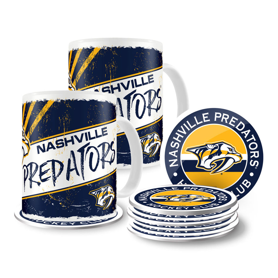Nashville Predators Mug & Coaster Set - 2 Pack 15oz Mugs | 8 Pack Coasters