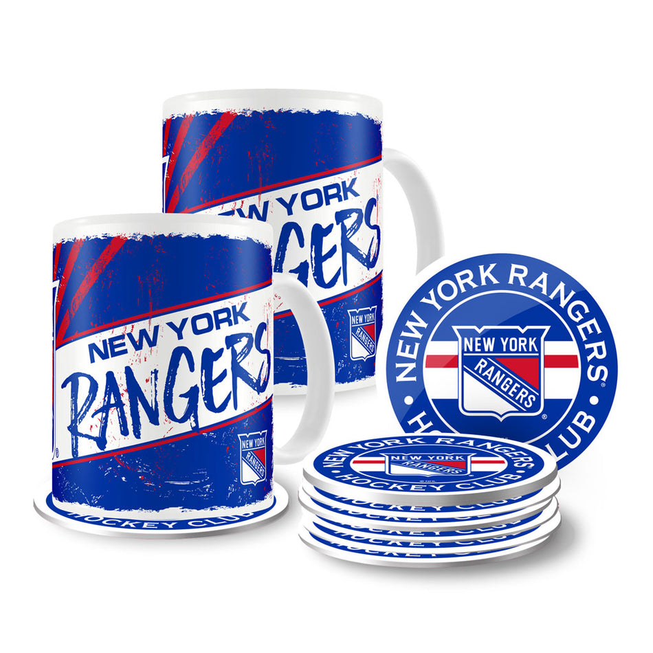 New York Rangers Mug & Coaster Set - 2 Pack 15oz Mugs | 8 Pack Coasters