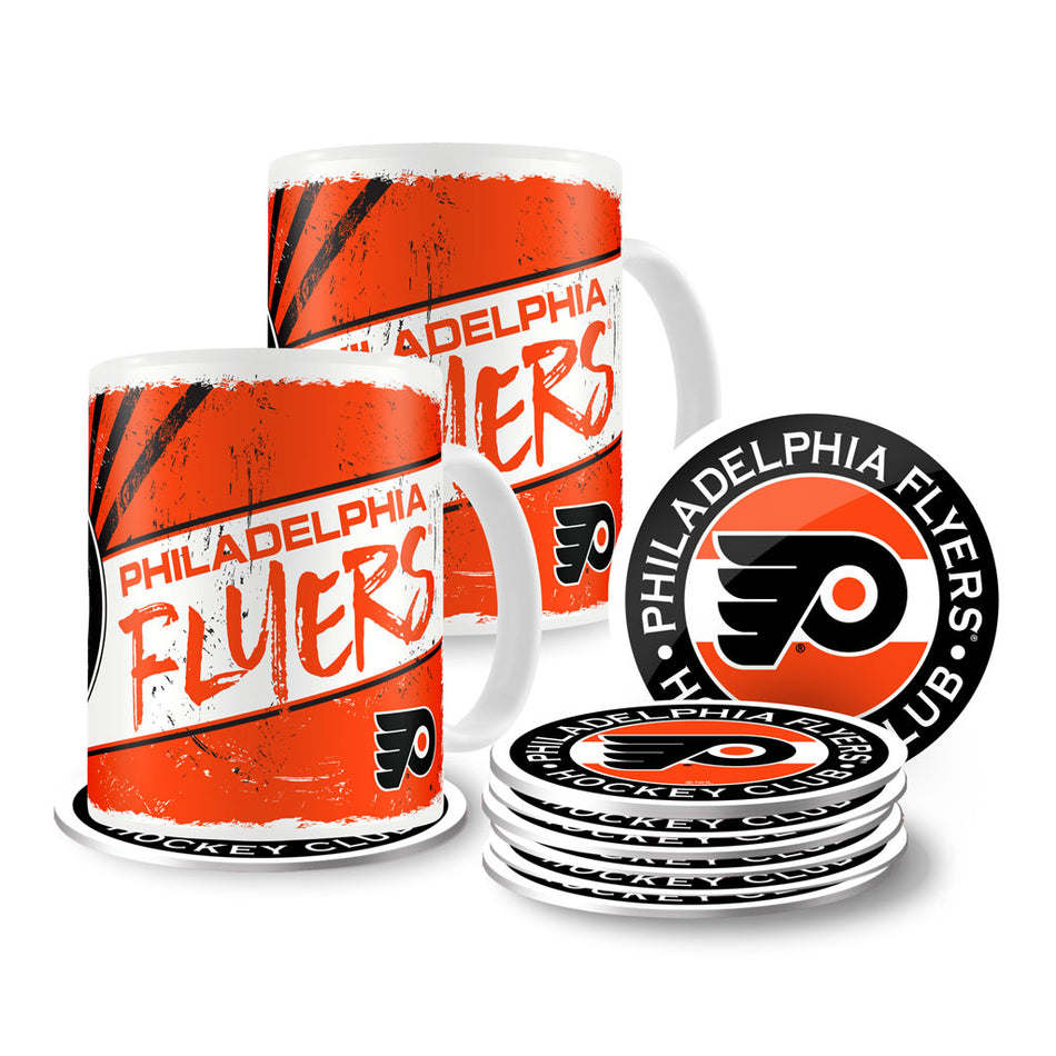 Philadelphia Flyers Mug & Coaster Set - 2 Pack 15oz Mugs | 8 Pack Coasters