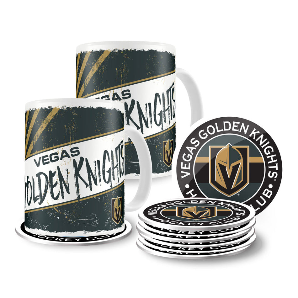 Vegas Golden Knights Mug & Coaster Set - 2 Pack 15oz Mugs | 8 Pack Coasters