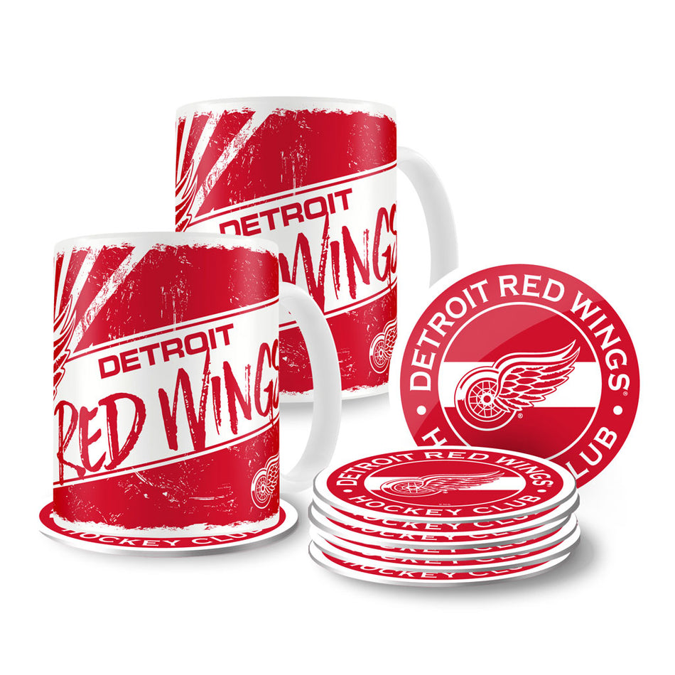 Detroit Red Wings 15oz Classic 2 Pack Mug Set with 8 Pack Coasters