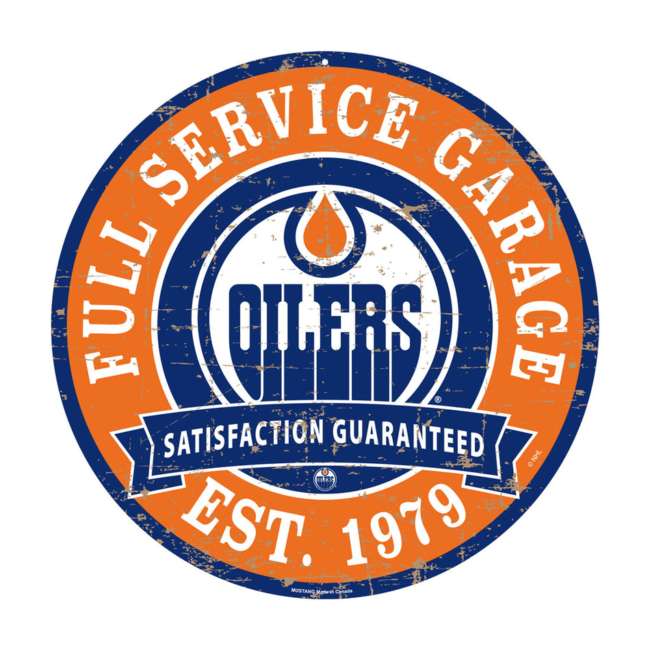 Edmonton Oilers Sign | Round Distressed Garage Sign 22"