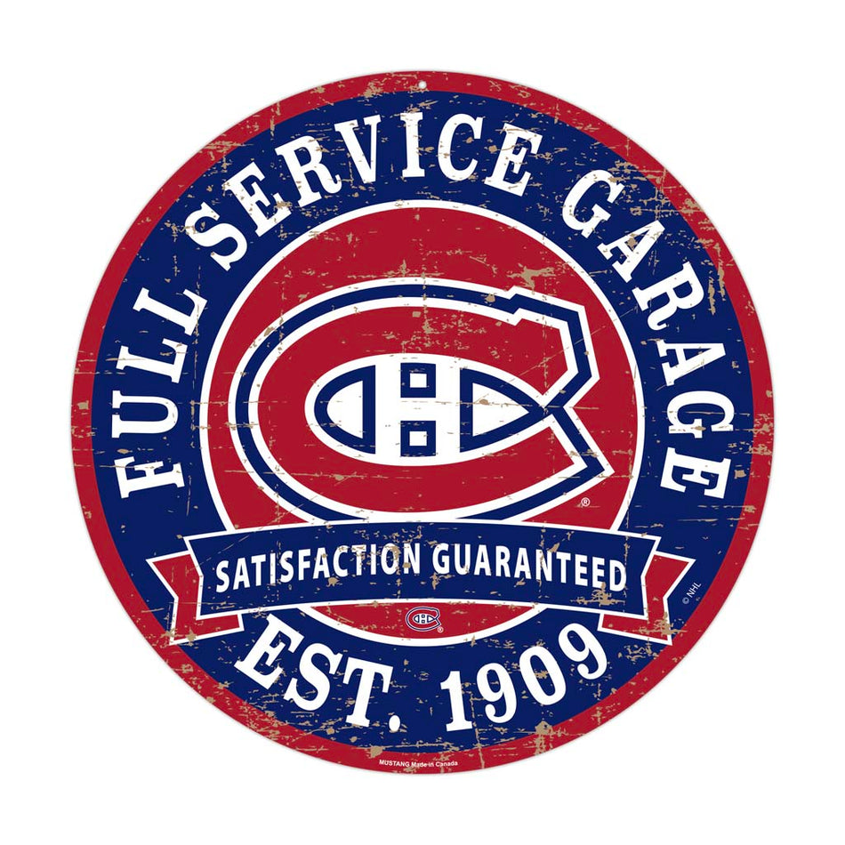 Montreal Canadiens Wall Sign - 22" Round Distressed Garage
